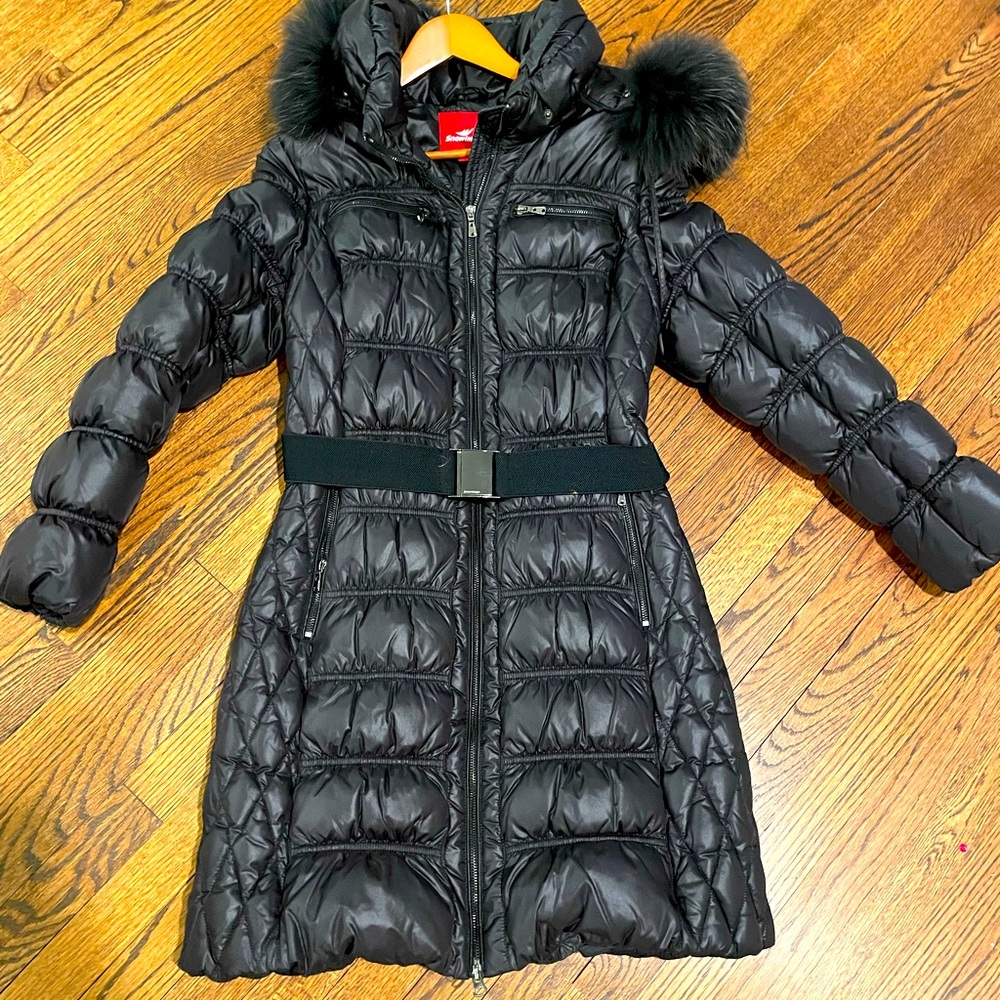 Women's Black Puffer Jacket with Fur Hood